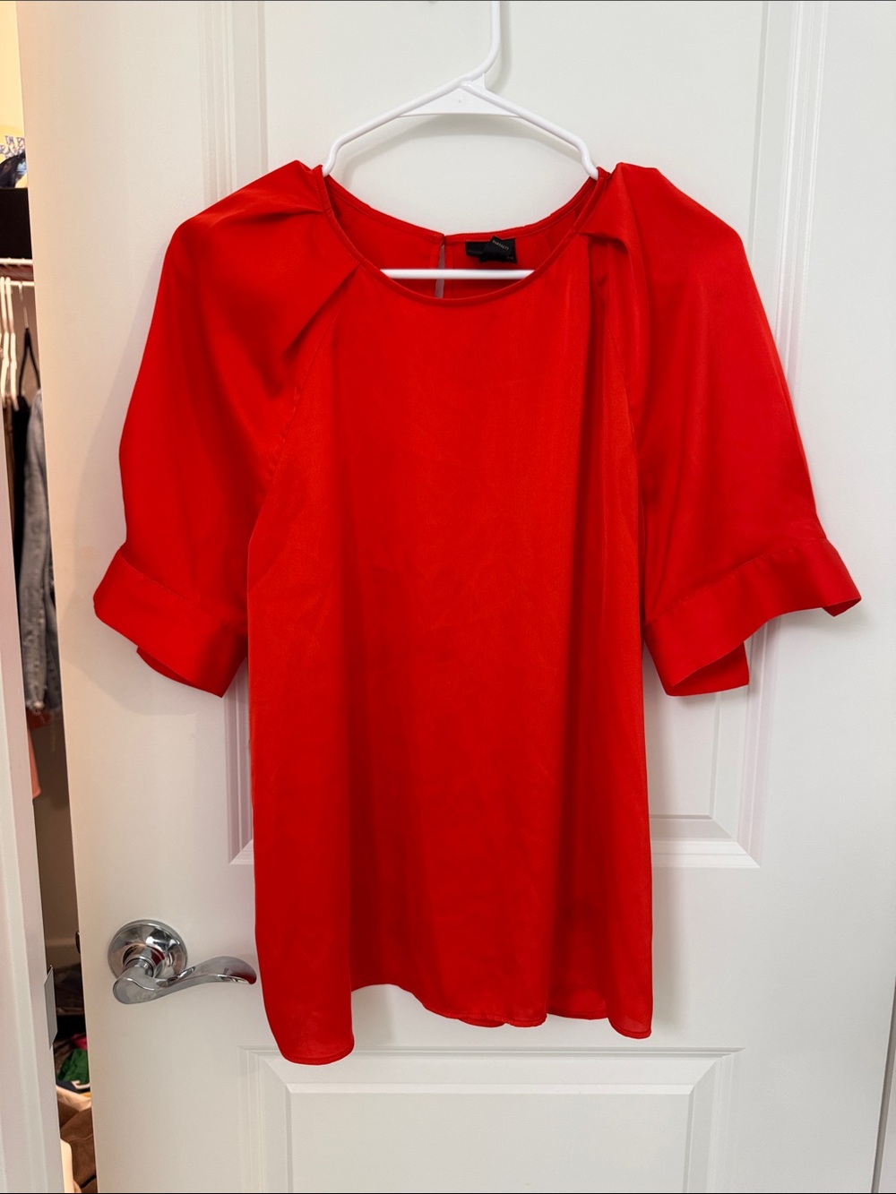 Worthington Vibrant Red Short-Sleeve Blouse with Rolled Cuffs